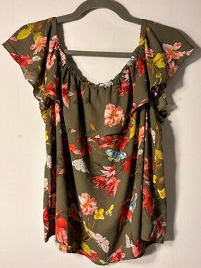 Maeve Anthropologie Floral Butterfly Off-The-Shoulder Ruffle Blouse Medium